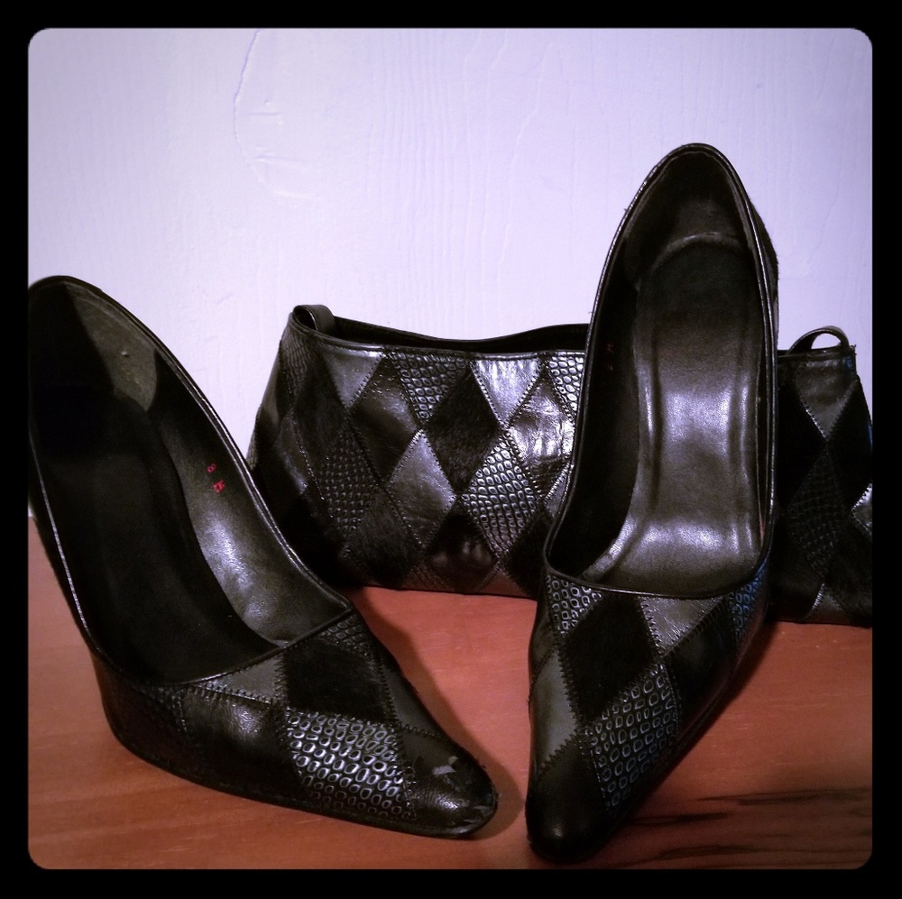 Black & Silver Shoes with Handbag